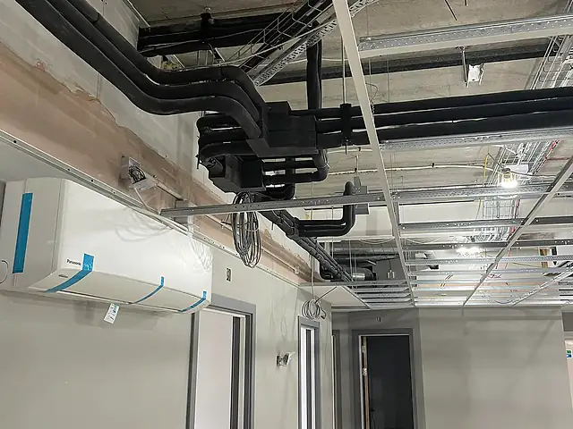 Commercial air conditioning in Lambeth Insulated refrigerant pipework during a commercial fit-out, the kind of commercial air conditioning we fit for businesses in Lambeth