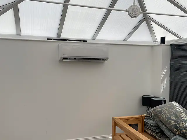 Conservatory Air Conditioning in London Conservatory Air Conditioning in London: a split air conditioning unit on a conservatory wall